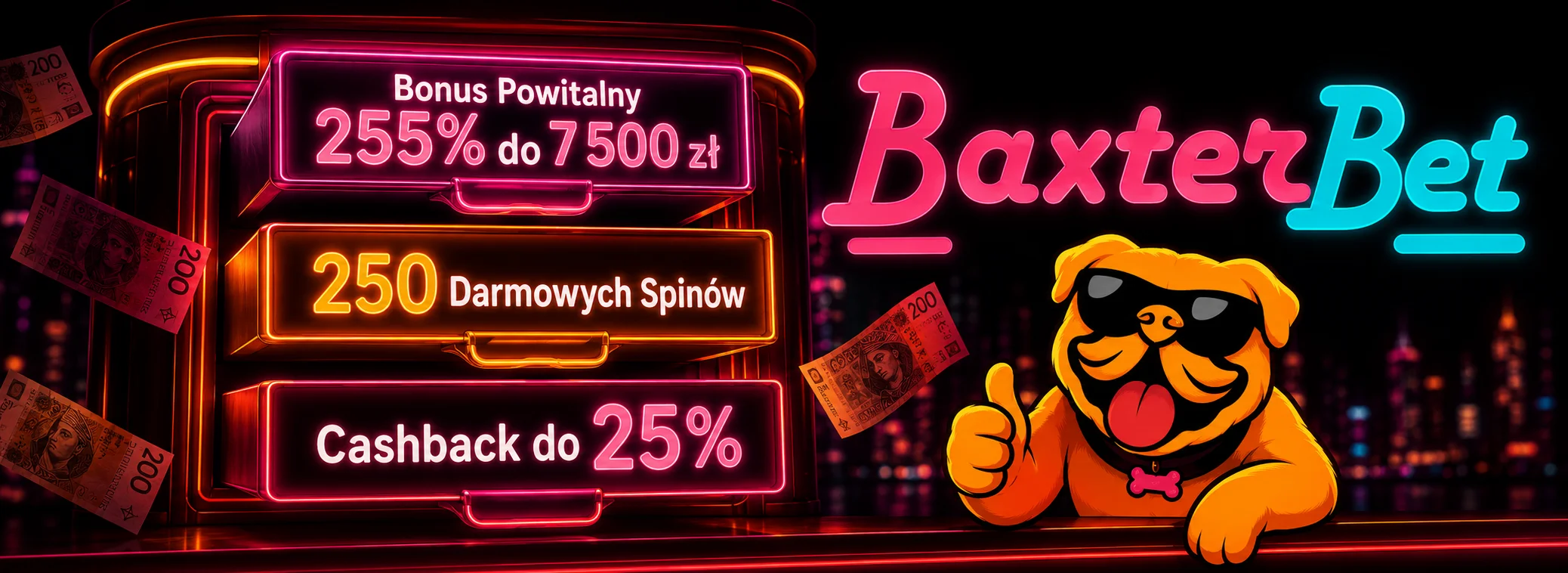 BaxterBet — pakiet powitalny 7 500 zł + 250 DS